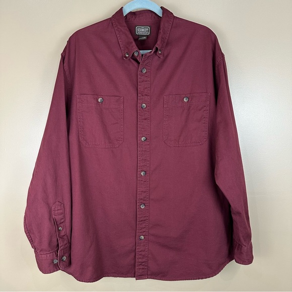 CE Schmidt Workwear Mens Burgundy Button Down Long Sleeve Shirt Large - Picture 1 of 7